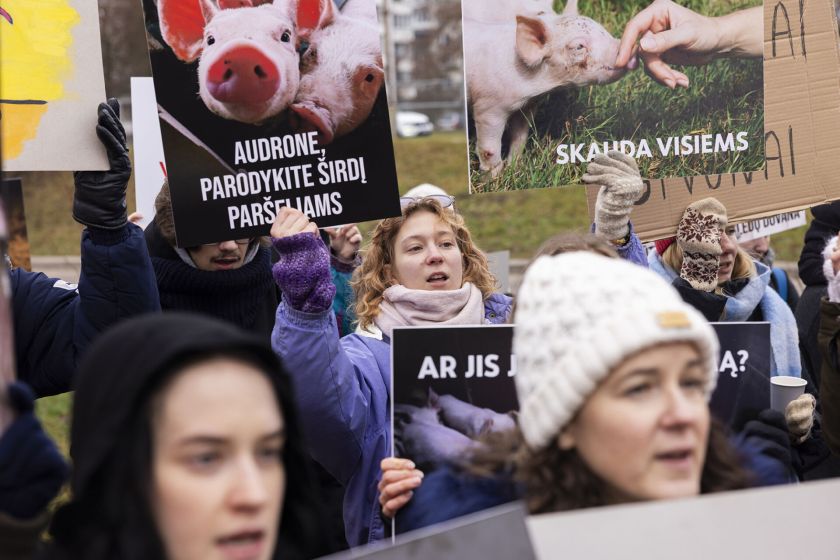 VMVT vadovei protestuotojai „padovanojo“ milžinišką širdį ir kreipimosi į STT kopiją